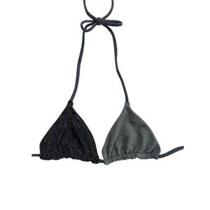 Aerie Triangle Bikini Top Metallic Shimmer Blue Grey XS coquette vacation UPF 50